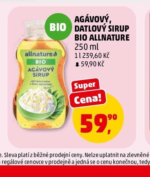 AGÁVOVÝ, DATLOVÝ SIRUP BIO ALLNATURE