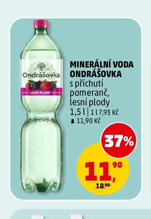 Minerální voda Ondrášovka s příchutí pomeranč, lesní plody