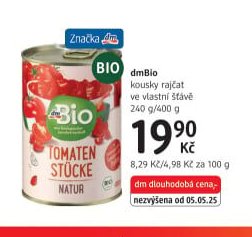 dmBio kousky rajčat ve vlastní šťávě