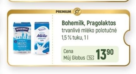 Bohemilk, Pragolaktos trvanlivé mléko polotučné 1,5 % tuku, 1 l - Globus akcniletaky.com