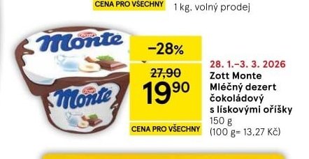 Zott Monte čokoládový s lískovými oříšky
