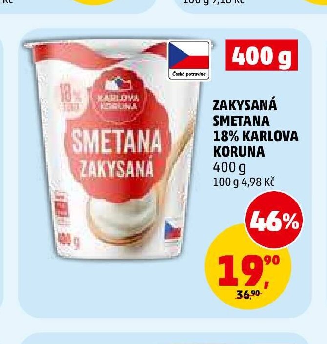 ZAKYSANÁ SMETANA 18% KARLOVA KORUNA 400 g