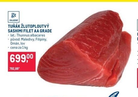 TUŇÁK ŽLUTOPLOUTVÝ SASHIMI FILET AA GRADE