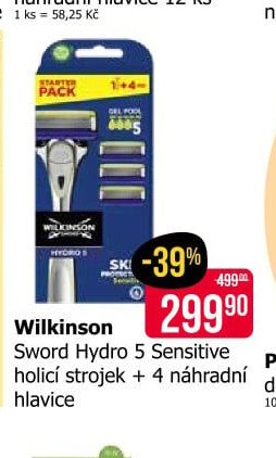 Wilkinson Sword Hydro 5 Sensitive holicí strojek + 4 náhradní hlavice