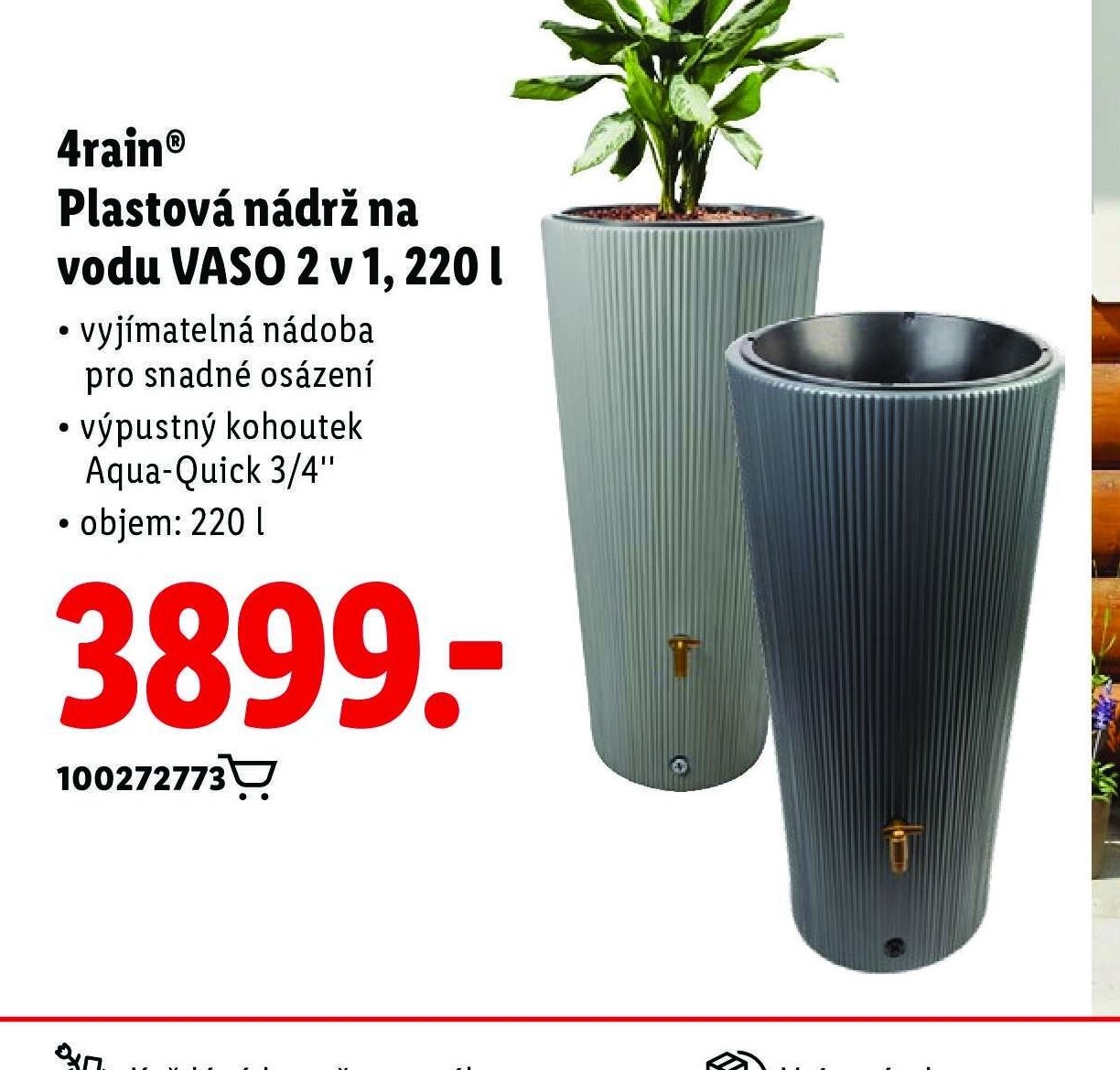 4rain Plastová nádrž na vodu VASO 2 v 1, 220 l