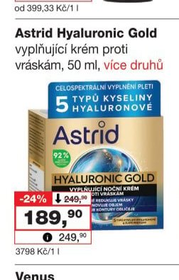 Astrid Hyaluronic Gold vyplňující krém