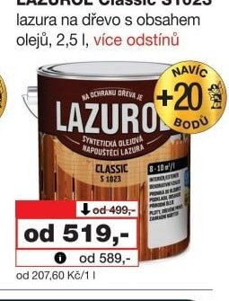 LAZUROL Classic S1023 lazura na dřevo s obsahem olejů, 2,5 l