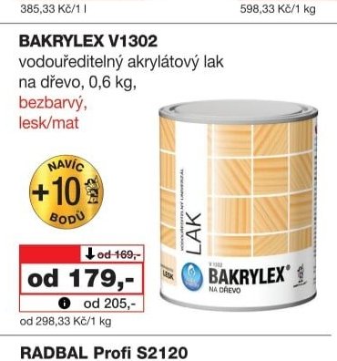 BAKRYLEX V1302 vodouředitelný akrylátový lak na dřevo, 0,6 kg