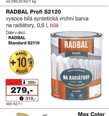 RADBAL Profi S2120 vysoce bílá syntetická vrchní barva na radiátory, 0,6 l