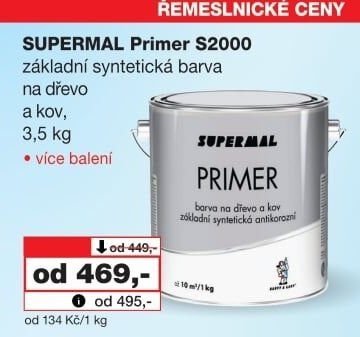 SUPERMAL Primer S2000 základní syntetická barva na dřevo a kov, 3,5 kg