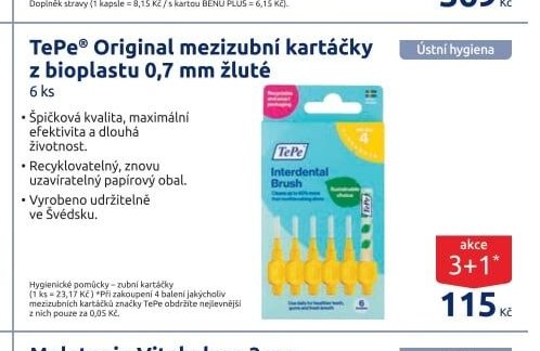 TePe Original mezizubní kartáčky z bioplastu 0,7 mm žluté 6 ks - BENU Lékárna akcniletaky.com