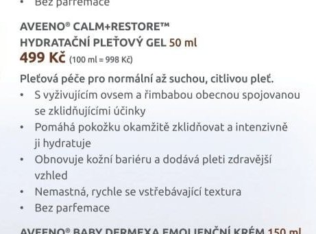 AVEENO CALM+RESTORE HYDRATAČNÍ PLEŤOVÝ GEL 50 ml