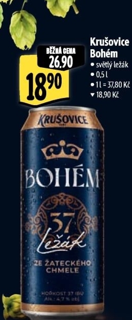 Pivo světlý ležák Bohém Krušovice