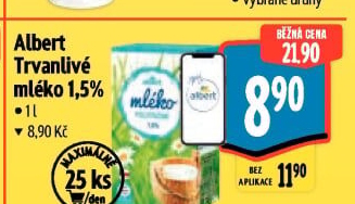 Mléko trvanlivé Albert - 1,5% polotučné