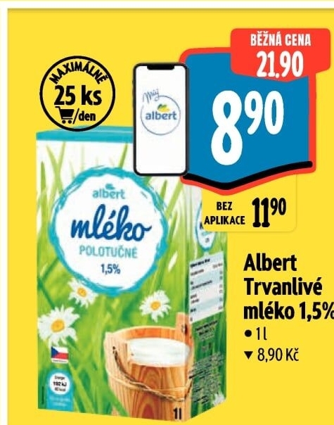 Mléko trvanlivé Albert - 1,5% polotučné