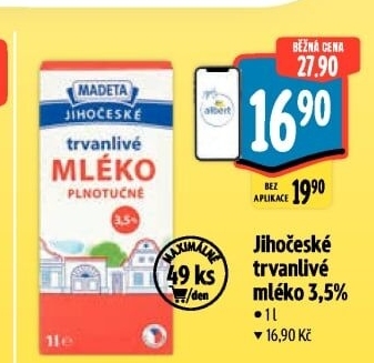 Mléko trvanlivé Jihočeské Madeta - 3,5% plnotučné