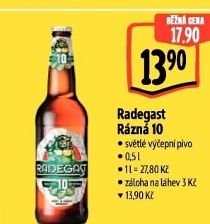 Pivo světlé výčepní Rázná 10° Radegast