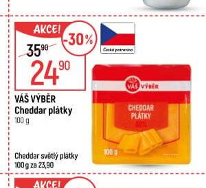 VÁŠ VÝBĚR Cheddar plátky 100 g