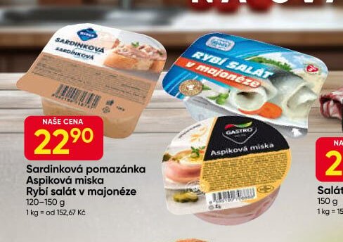 Sardinková pomazánka, Aspiková miska, Rybí salát v majonéze