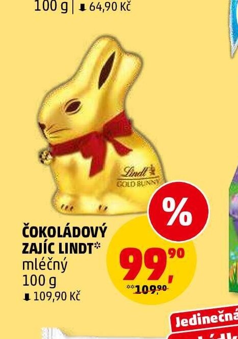 Čokoládový zajíc Lindt mléčný 100 g