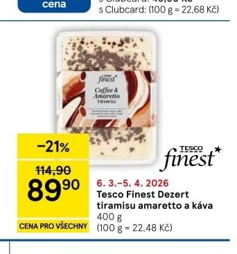 Tesco Finest Dezert tiramisu amaretto a káva