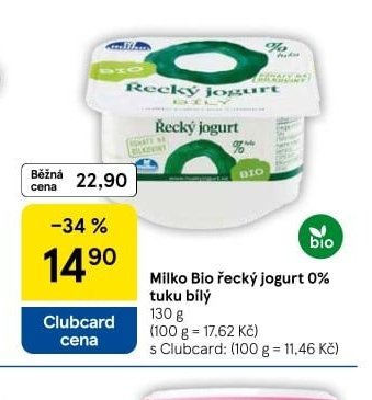 Milko Bio řecký jogurt 0% tuku bílý