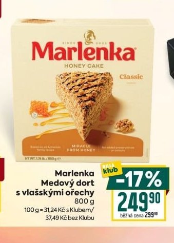 Marlenka Medový dort s vlašskými ořechy