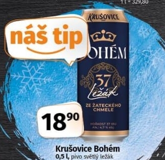 Pivo světlý ležák Bohém Krušovice