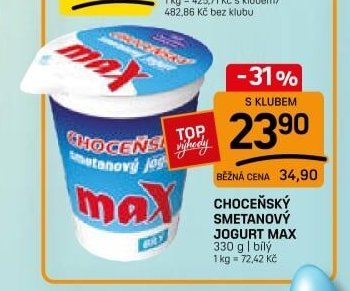 CHOCEŇSKÝ SMETANOVÝ JOGURT MAX 330 g | bílý