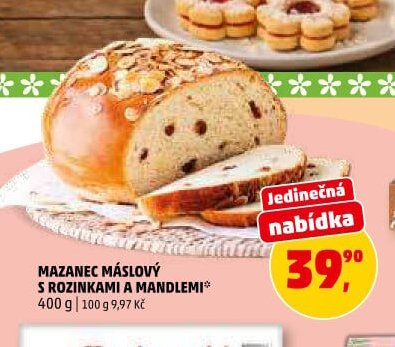 Mazanec máslový s rozinkami a mandlemi