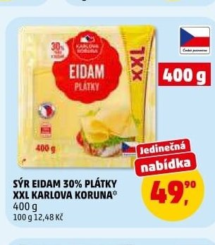 SÝR EIDAM 30% PLÁTKY XXL KARLOVA KORUNA 400 g