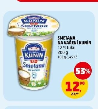 SMETANA NA VAŘENÍ KUNÍN 12 % tuku 200 g