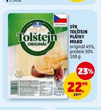 SÝR TOLŠTEJN PLÁTKY MILKO originál 45%, protein 30% 100 g