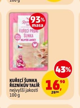 KUŘECÍ ŠUNKA ŘEZNÍKŮV TALÍŘ nejvyšší jakosti 100 g