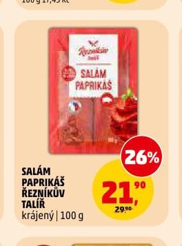 SALÁM PAPRIKÁŠ ŘEZNÍKŮV TALÍŘ krájený 100 g
