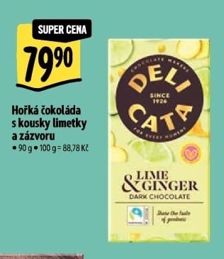 Hořká čokoláda s kousky limetky a zázvoru