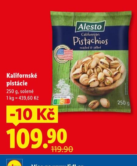 Alesto Kalifornské pistácie solené, 250 g
