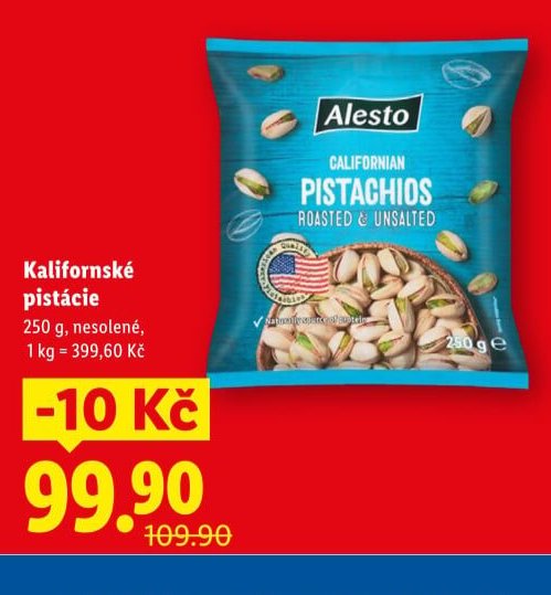 Alesto Kalifornské pistácie nesolené, 250 g