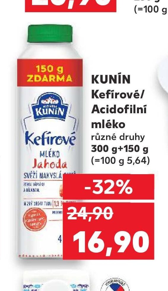 KUNÍN Kefírové/Acidofilní mléko 300 g+150 g