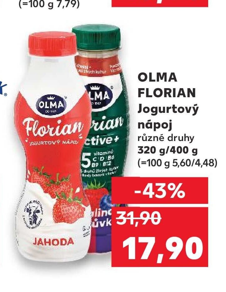 OLMA FLORIAN Jogurtový nápoj 320 g/400 g