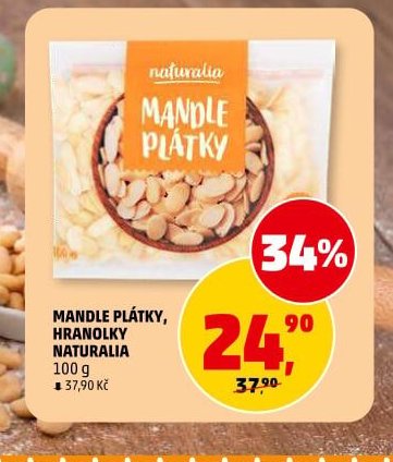 MANDLE PLÁTKY, HRANOLKY NATURALIA 100 g