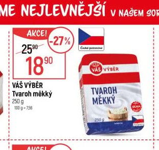 Váš výběr Tvaroh měkký, 250 g