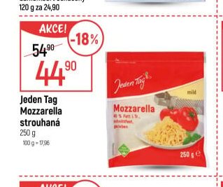 Jeden Tag Mozzarella strouhaná, 250 g