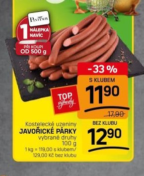 Kostelecké uzeniny JAVOŘICKÉ PÁRKY