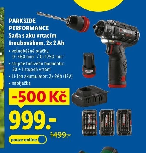 PARKSIDE PERFORMANCE Sada s aku vrtacím šroubovákem, 2x 2 Ah