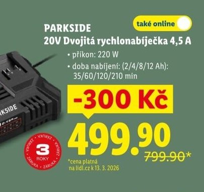 PARKSIDE 20V Dvojitá rychlonabíječka 4,5 A