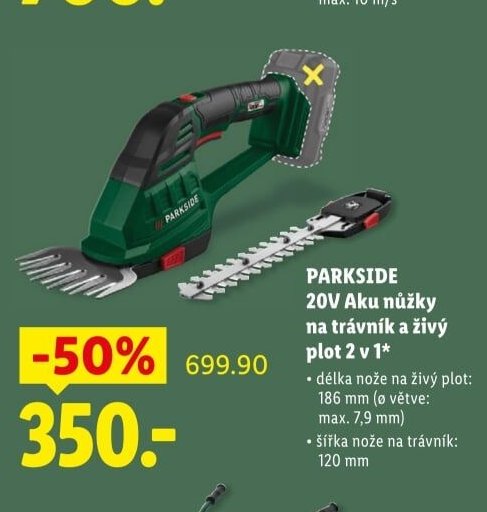 PARKSIDE 20V Aku nůžky na trávník a živý plot 2 v 1