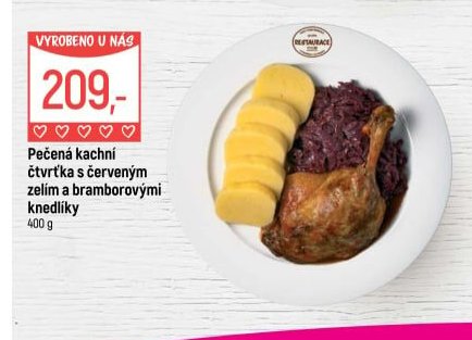 Pečená kachní čtvrtka s červeným zelím a bramborovými knedlíky