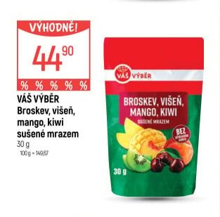 VÁŠ VÝBĚR Broskev, višeň, mango, kiwi sušené mrazem 30 g
