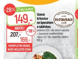 Uzená krkovice se špenátem a nádivkou
